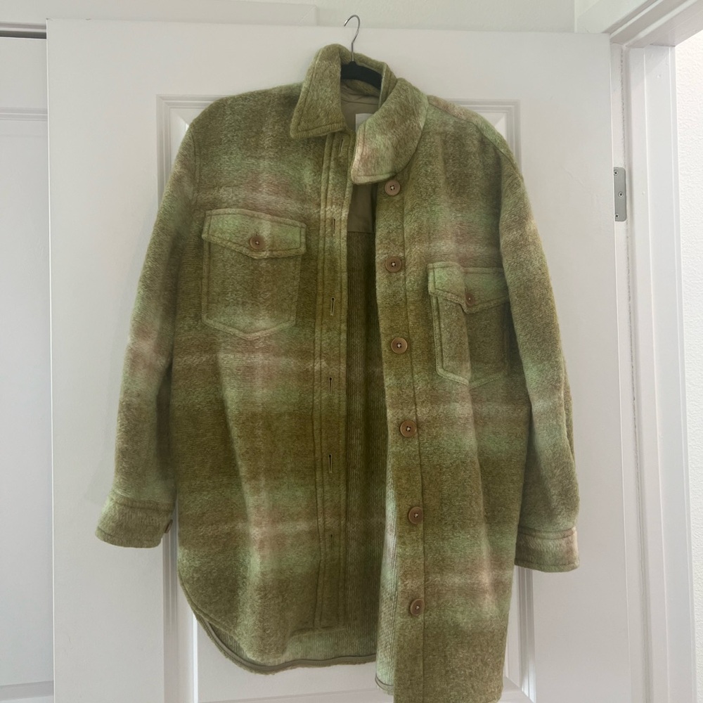 Aritzia The Ganna Wilfred Free green wool shirt jacket shacket